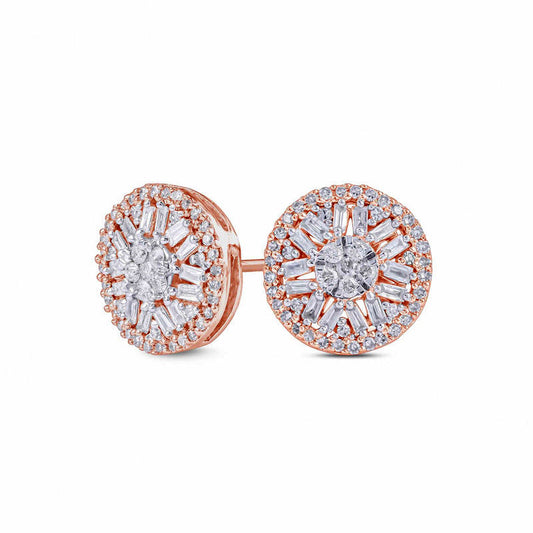 0.5 CT. T.W. Composite Baguette and Diamond Frame Stud Earrings in 10K Rose Gold