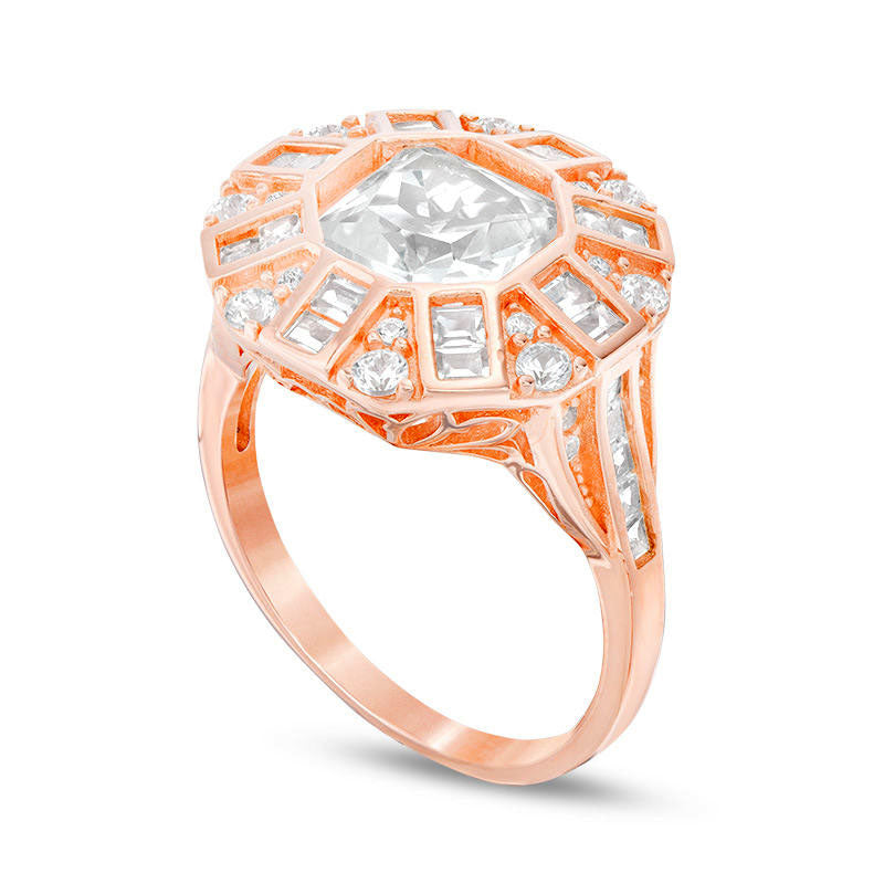 7.0mm Princess-Cut Lab-Created White Sapphire Art Deco Ring in Sterling Silver with Solid 14K Rose Gold Plate