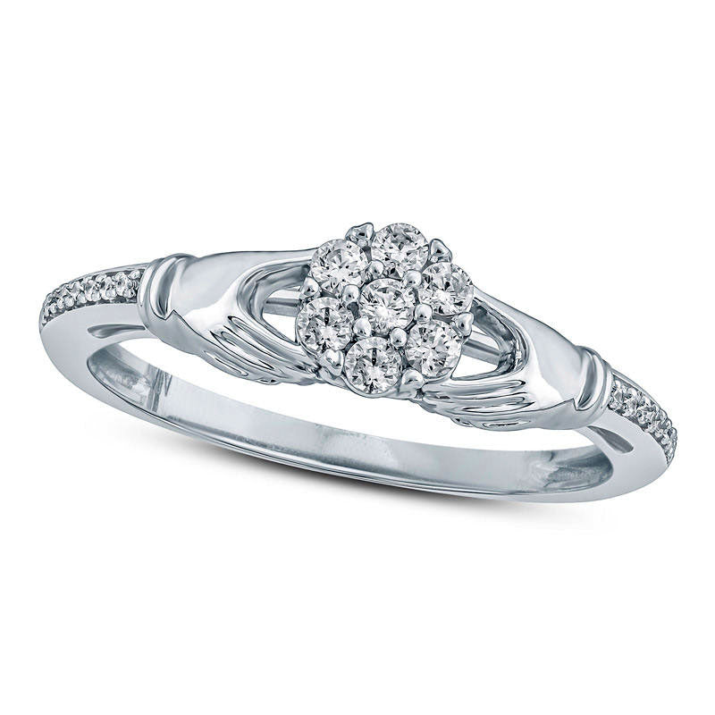 0.20 CT. T.W. Composite Natural Diamond Claddagh Promise Ring in Solid 10K White Gold