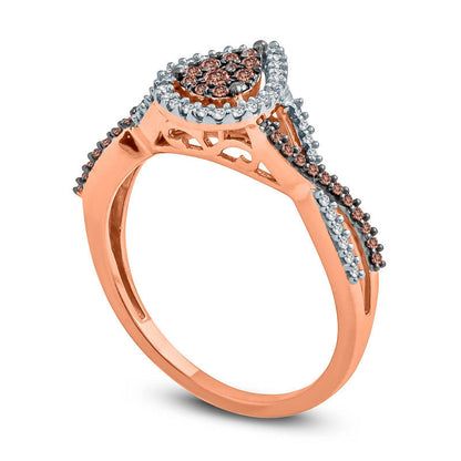 0.33 CT. T.W. Champagne and White Natural Diamond Pear-Shaped Frame Twist Ring in Solid 10K Rose Gold