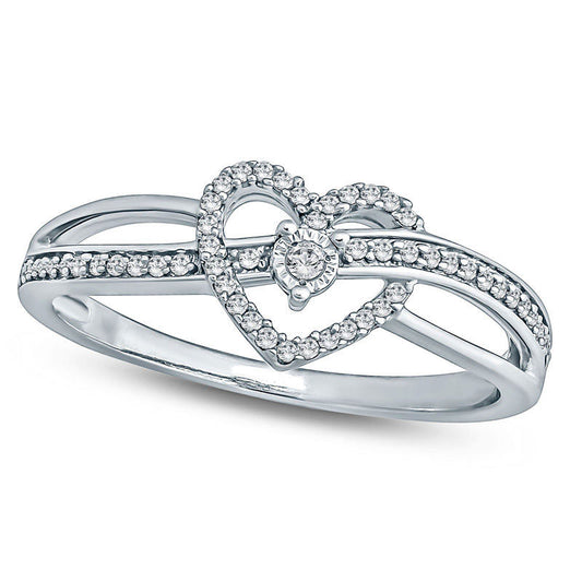0.13 CT. T.W. Natural Diamond Crossover Heart Promise Ring in Solid 10K White Gold
