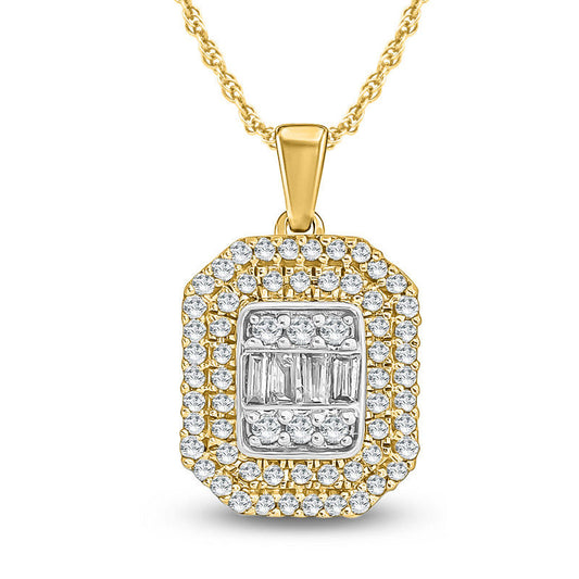 0.33 CT. T.W. Composite Baguette and Round Natural Diamond Octagon Frame Pendant in 10K Yellow Gold