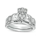 0.10 CT. T.W. Composite Natural Diamond Claddagh Bridal Engagement Ring Set in Solid 10K White Gold