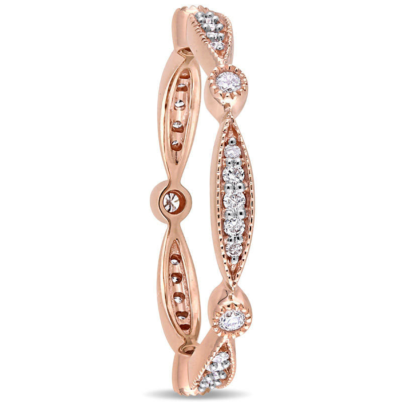 0.25 CT. T.W. Natural Diamond Alternating Antique Vintage-Style Eternity Wedding Band in Solid 10K Rose Gold