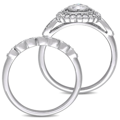 0.75 CT. T.W. Natural Diamond Flower Frame Antique Vintage-Style Bridal Engagement Ring Set in Solid 10K White Gold
