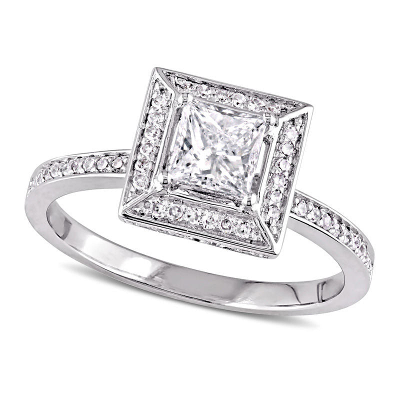 0.75 CT. T.W. Princess-Cut Natural Diamond Frame Engagement Ring in Solid 14K White Gold