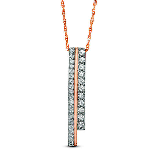 Lab-Created White Sapphire Two Row Vertical Bar Pendant in 10K Rose Gold