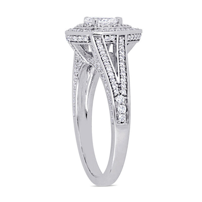 1.0 CT. T.W. Pear-Shaped Natural Diamond Double Frame Engagement Ring in Solid 14K White Gold