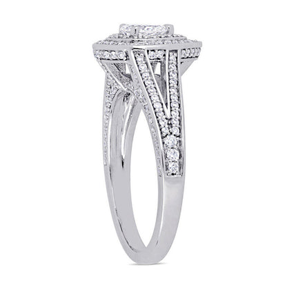 1.0 CT. T.W. Pear-Shaped Natural Diamond Double Frame Engagement Ring in Solid 14K White Gold