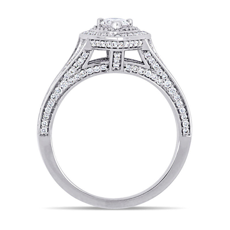 1.0 CT. T.W. Pear-Shaped Natural Diamond Double Frame Engagement Ring in Solid 14K White Gold