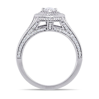 1.0 CT. T.W. Pear-Shaped Natural Diamond Double Frame Engagement Ring in Solid 14K White Gold