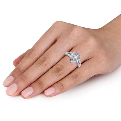 1.0 CT. T.W. Pear-Shaped Natural Diamond Double Frame Engagement Ring in Solid 14K White Gold