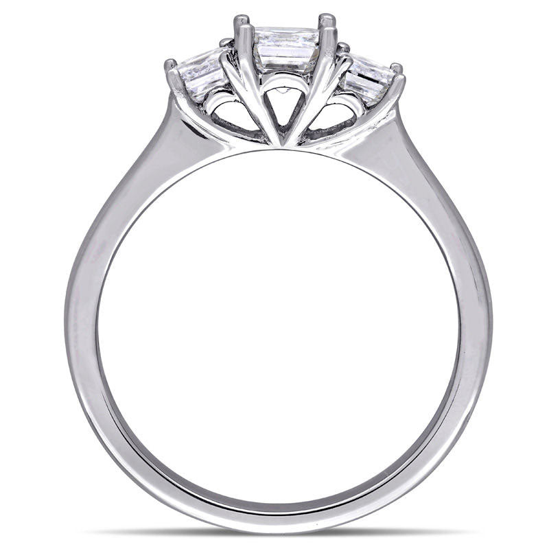 1.0 CT. T.W. Asscher-Cut Natural Diamond Three Stone Engagement Ring in Solid 14K White Gold (VS2/H)