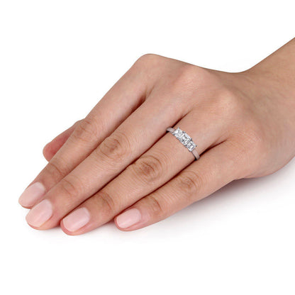 1.0 CT. T.W. Asscher-Cut Natural Diamond Three Stone Engagement Ring in Solid 14K White Gold (VS2/H)