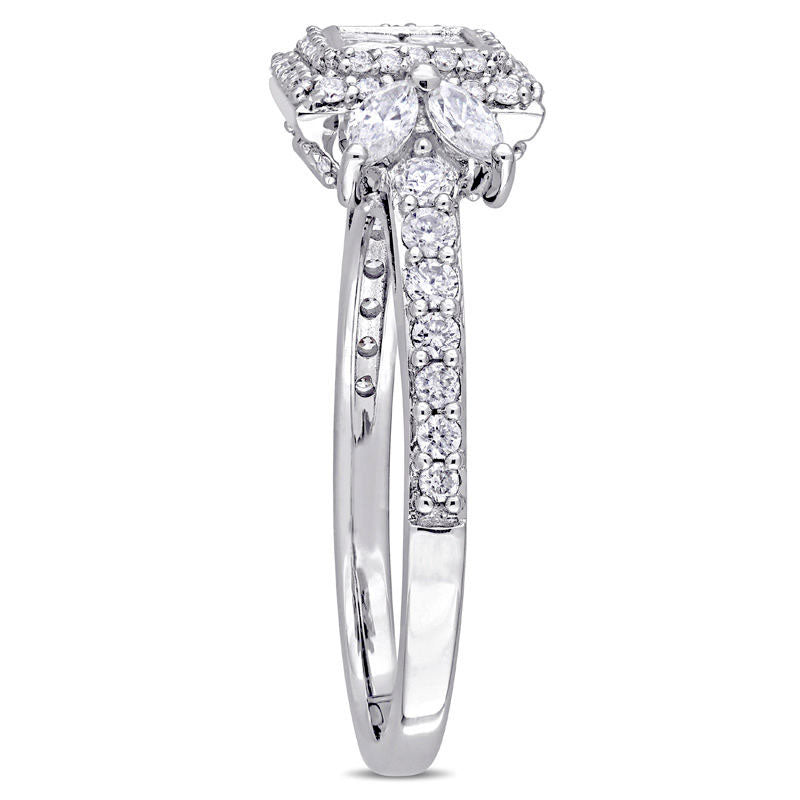 0.88 CT. T.W. Quad Princess-Cut Natural Diamond Double Frame Engagement Ring in Solid 14K White Gold