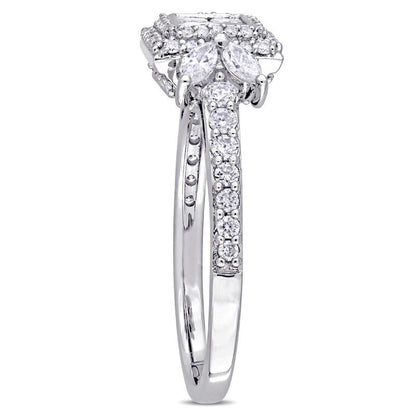 0.88 CT. T.W. Quad Princess-Cut Natural Diamond Double Frame Engagement Ring in Solid 14K White Gold