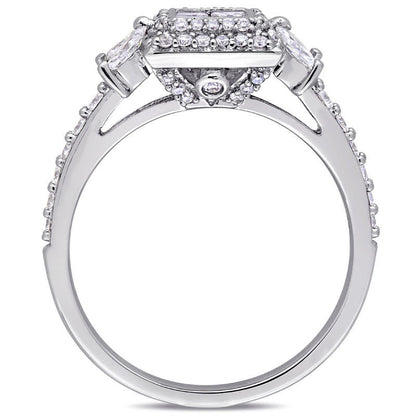 0.88 CT. T.W. Quad Princess-Cut Natural Diamond Double Frame Engagement Ring in Solid 14K White Gold