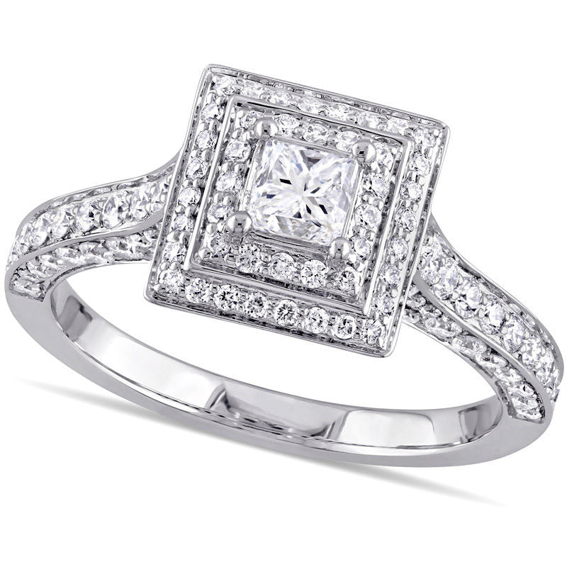 1.25 CT. T.W. Princess-Cut Natural Diamond Double Frame Engagement Ring in Solid 14K White Gold