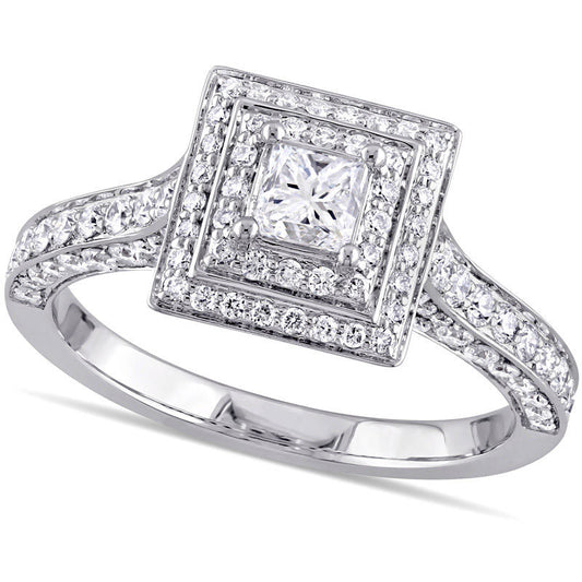 1.25 CT. T.W. Princess-Cut Natural Diamond Double Frame Engagement Ring in Solid 14K White Gold