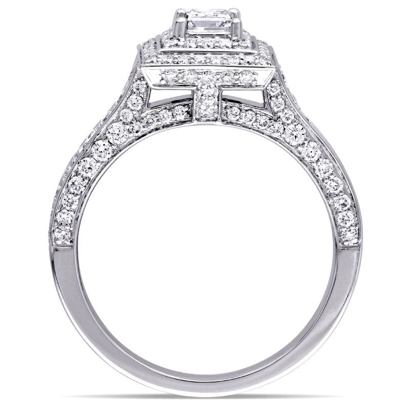 1.25 CT. T.W. Princess-Cut Natural Diamond Double Frame Engagement Ring in Solid 14K White Gold