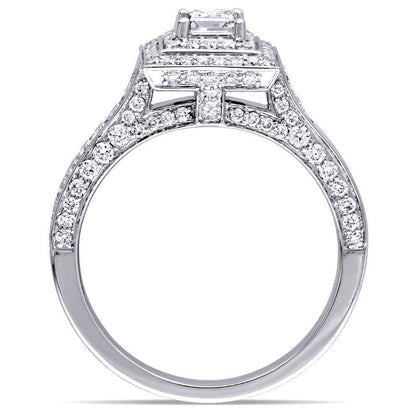 1.25 CT. T.W. Princess-Cut Natural Diamond Double Frame Engagement Ring in Solid 14K White Gold