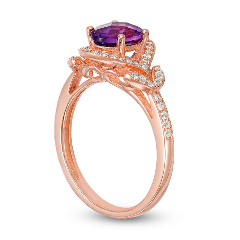 Oval Amethyst and 0.25 CT. T.W. Natural Diamond Marquise Frame Leaf-Sides Ring in Solid 10K Rose Gold