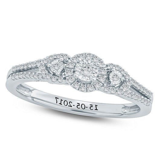 0.20 CT. T.W. Natural Diamond Frame Three Stone Promise Ring in Sterling Silver (1 Line)