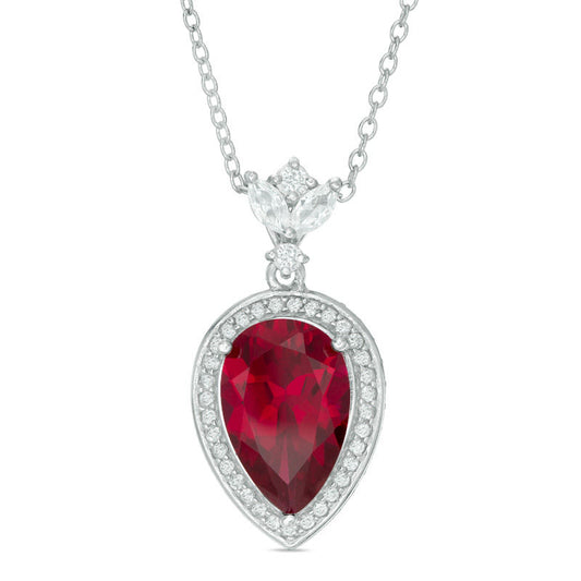 Pear-Shaped Lab-Created Ruby and White Sapphire Frame Pendant in Sterling Silver