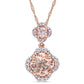 Morganite and 0.2 CT. T.W. Natural Diamond Clover Frame Double Drop Pendant in 14K Rose Gold - 17"