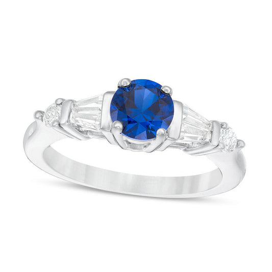 6.0mm Lab-Created Blue and White Sapphire Ring in Sterling Silver - Size 7
