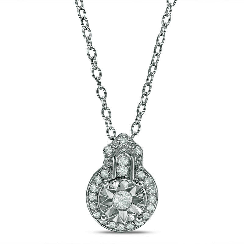 0.17 CT. T.W. Natural Diamond Frame Art Deco Pendant in Sterling Silver
