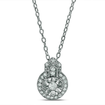 0.17 CT. T.W. Natural Diamond Frame Art Deco Pendant in Sterling Silver