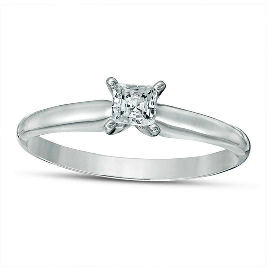 0.25 CT. Princess-Cut Natural Clarity Enhanced Diamond Solitaire Engagement Ring in Solid 14K White Gold (I/I2)