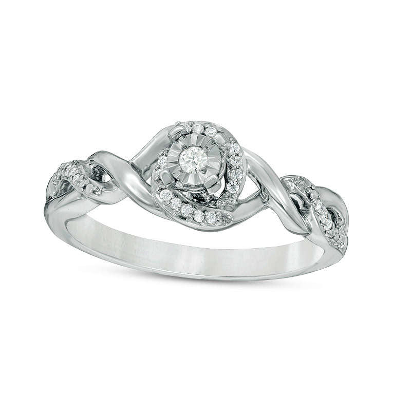 0.10 CT. T.W. Natural Diamond Swirl Frame Twist Shank Promise Ring in Sterling Silver