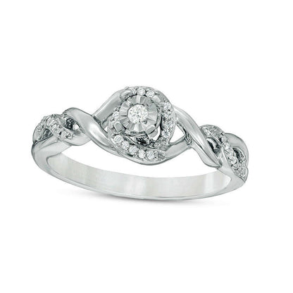 0.10 CT. T.W. Natural Diamond Swirl Frame Twist Shank Promise Ring in Sterling Silver