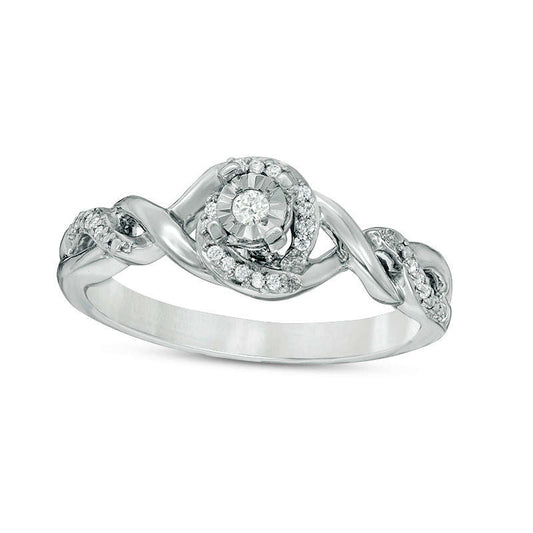 0.10 CT. T.W. Natural Diamond Swirl Frame Twist Shank Promise Ring in Sterling Silver