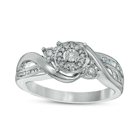 0.13 CT. T.W. Baguette and Round Natural Diamond Frame Bypass Promise Ring in Sterling Silver