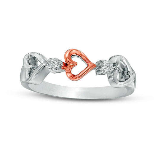 0.10 CT. T.W. Natural Diamond Triple Heart Ring in Sterling Silver and Solid 10K Rose Gold
