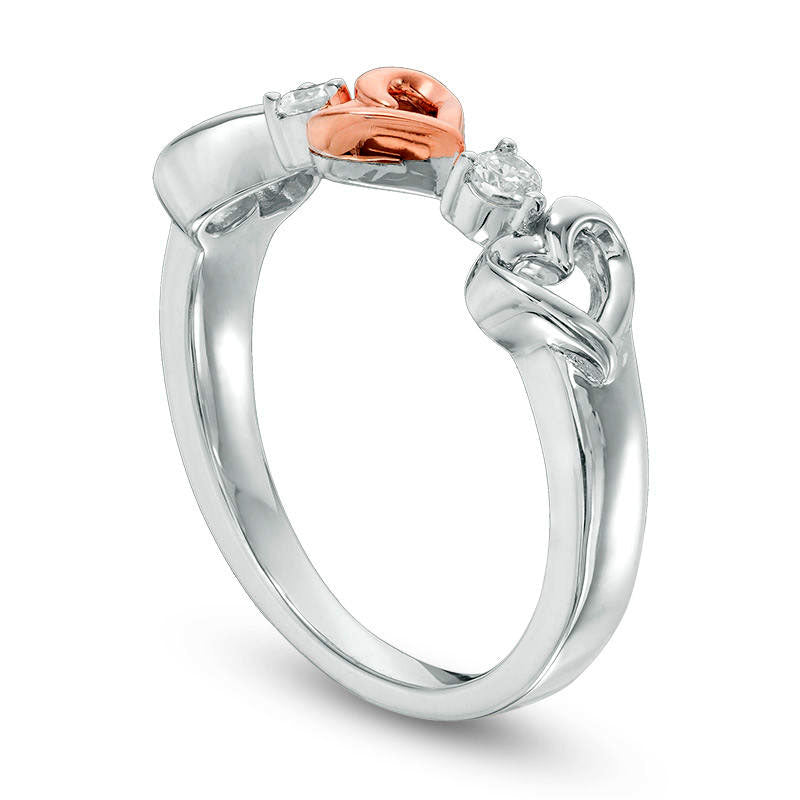 0.10 CT. T.W. Natural Diamond Triple Heart Ring in Sterling Silver and Solid 10K Rose Gold