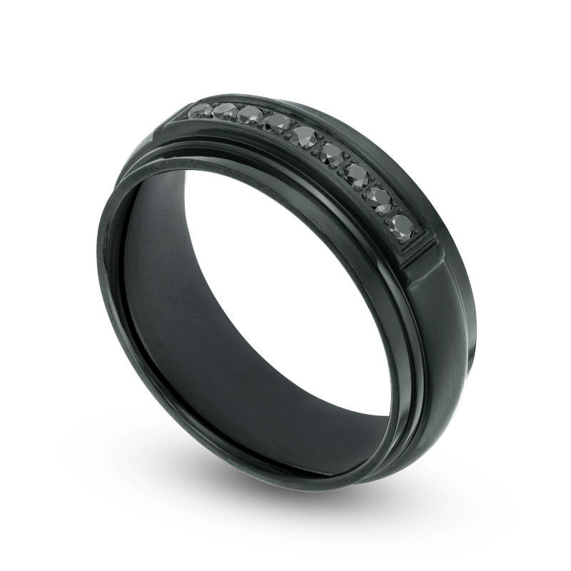 Men's 0.17 CT. T.W Enhanced Black Natural Diamond Channel Wedding Band in Black IP Stainless Steel