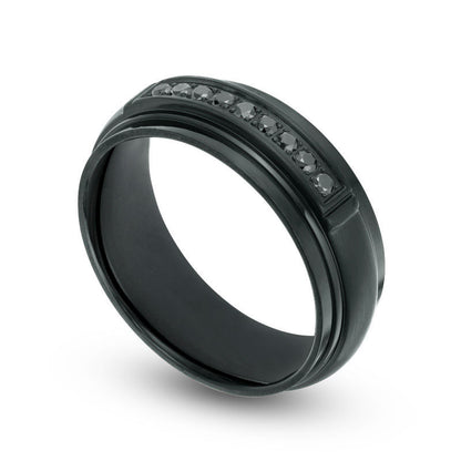 Men's 0.17 CT. T.W Enhanced Black Natural Diamond Channel Wedding Band in Black IP Stainless Steel