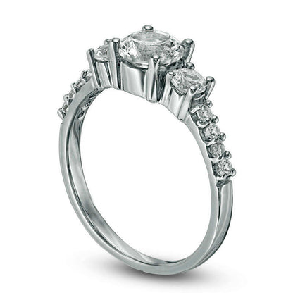 Lab-Created White Sapphire Three Stone Ring in Solid 10K White Gold