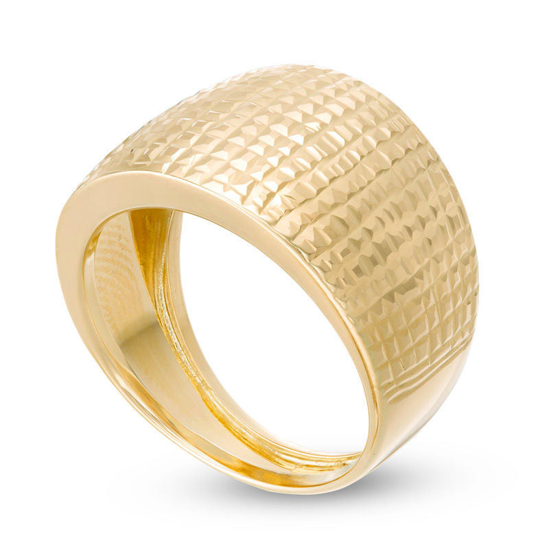 Diamond-Cut Wide Dome Ring in Solid 14K Gold