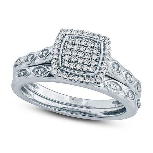 0.20 CT. T.W. Composite Natural Diamond Cushion Frame Bridal Engagement Ring Set in Sterling Silver