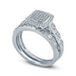 0.20 CT. T.W. Composite Natural Diamond Cushion Frame Bridal Engagement Ring Set in Sterling Silver