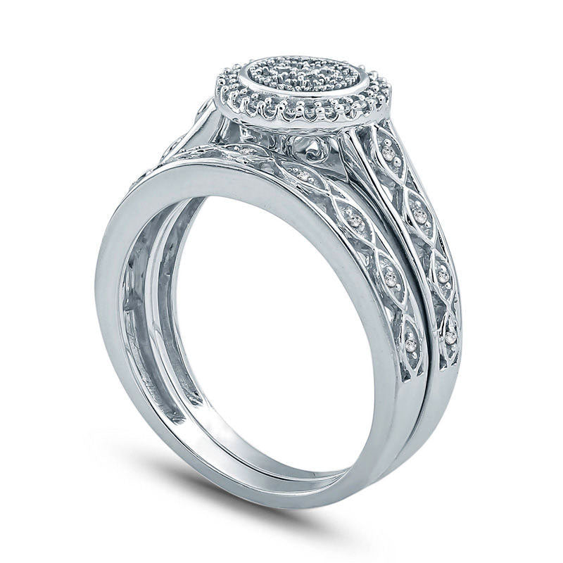 0.20 CT. T.W. Composite Natural Diamond Frame Bridal Engagement Ring Set in Sterling Silver