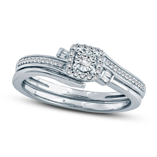 0.17 CT. T.W. Natural Diamond Square Frame Bypass Bridal Engagement Ring Set in Sterling Silver