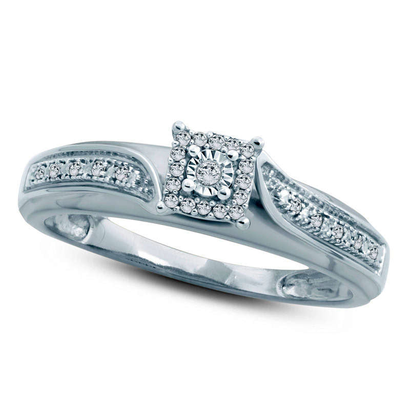 0.05 CT. T.W. Natural Diamond Square Frame Bypass Engagement Ring in Solid 10K White Gold