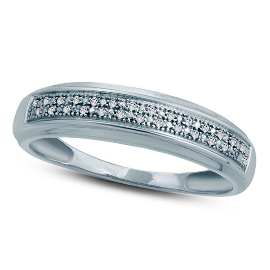 Men's Natural Diamond Accent Double Row Wedding Band in Solid 10K White Gold
