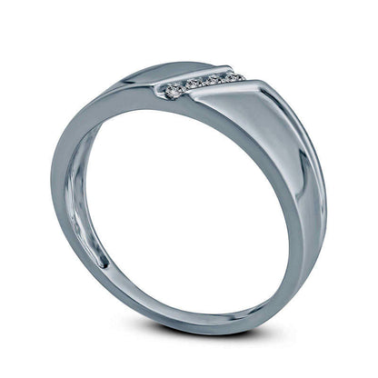 Men's 0.10 CT. T.W. Natural Diamond Four Stone Slant Wedding Band in Solid 10K White Gold